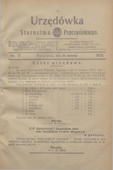 Urzędówka Starostwa Pszczyńskiego. 1933, nr 17 (29 kwietnia)