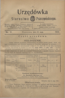 Urzędówka Starostwa Pszczyńskiego. 1933, nr 21 (27 maja)