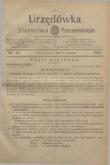 Urzędówka Starostwa Pszczyńskiego. 1933, nr 22 (3 czerwca)