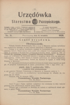 Urzędówka Starostwa Pszczyńskiego. 1928, nr 31 (15 września)