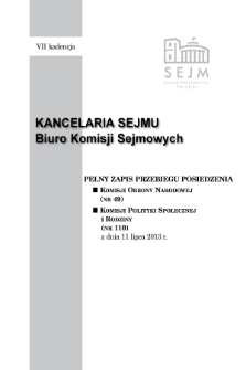 Pełny Zapis Przebiegu Posiedzenia Komisji Obrony Narodowej (nr 49) z dnia 11 lipca 2013 r.