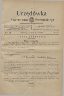 Urzędówka Starostwa Pszczyńskiego. 1932, nr 18 (30 kwietnia)