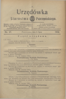 Urzędówka Starostwa Pszczyńskiego. 1932, nr 27 (2 lipca)