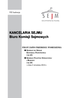 Pełny Zapis Przebiegu Posiedzenia Komisji Polityki Społecznej i Rodziny (nr 38) z dnia 5 września 2016 r.