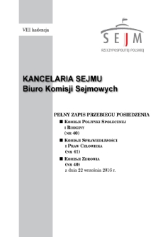 Pełny Zapis Przebiegu Posiedzenia Komisji Polityki Społecznej i Rodziny (nr 40) z dnia 22 września 2016 r.