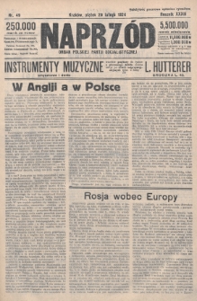 Naprzód : organ Polskiej Partji Socjalistycznej. 1924, nr 49