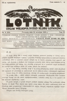 Lotnik : organ Wielkopolskiego Klubu Lotników. 1929, nr 9 (114)