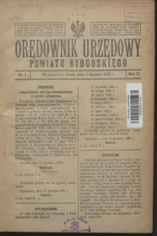 Orędownik Urzędowy Powiatu Bydgoskiego. R.73, nr 1 (2 stycznia 1924)