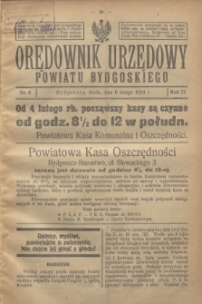 Orędownik Urzędowy Powiatu Bydgoskiego. R.73, nr 6 (6 lutego 1924)