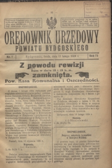 Orędownik Urzędowy Powiatu Bydgoskiego. R.73, nr 7 (13 lutego 1924)