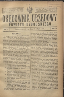 Orędownik Urzędowy Powiatu Bydgoskiego. R.73, nr 9 (27 lutego 1924)