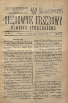 Orędownik Urzędowy Powiatu Bydgoskiego. R.73, nr 24 (4 czerwca 1924)