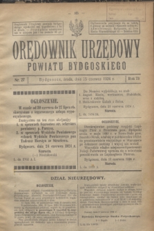 Orędownik Urzędowy Powiatu Bydgoskiego. R.73, nr 27 (25 czerwca 1924)