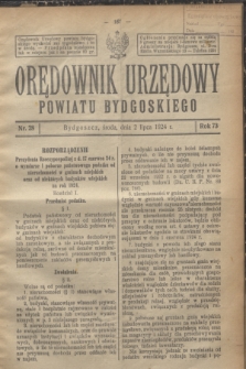 Orędownik Urzędowy Powiatu Bydgoskiego. R.73, nr 28 (2 lipca 1924)