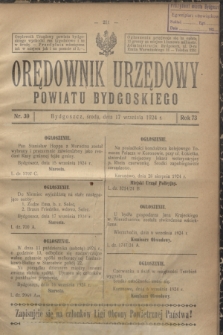 Orędownik Urzędowy Powiatu Bydgoskiego. R.73, nr 39 (17 września 1924)