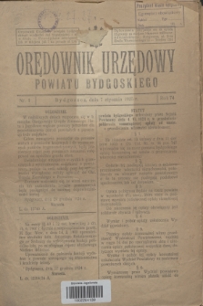 Orędownik Urzędowy Powiatu Bydgoskiego. R.74, nr 1 (7 stycznia 1925)