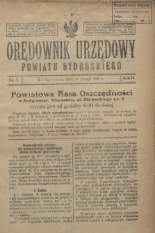 Orędownik Urzędowy Powiatu Bydgoskiego. R.74, nr 7 (18 lutego 1925)