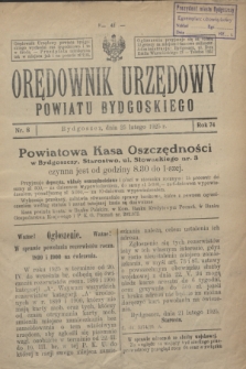 Orędownik Urzędowy Powiatu Bydgoskiego. R.74, nr 8 (25 lutego 1925)