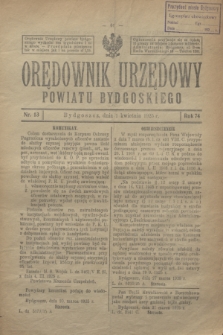 Orędownik Urzędowy Powiatu Bydgoskiego. R.74, nr 13 (1 kwietnia 1925)
