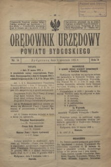 Orędownik Urzędowy Powiatu Bydgoskiego. R.74, nr 14 (8 kwietnia 1925)