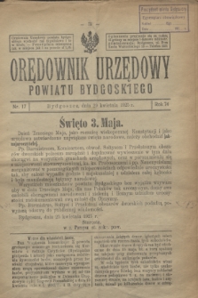 Orędownik Urzędowy Powiatu Bydgoskiego. R.74, nr 17 (29 kwietnia 1925)