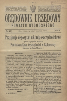 Orędownik Urzędowy Powiatu Bydgoskiego. R.74, nr 22 (3 czerwca 1925)
