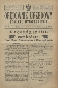 Orędownik Urzędowy Powiatu Bydgoskiego. R.74, nr 23 (10 czerwca 1925)
