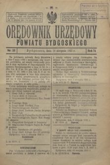 Orędownik Urzędowy Powiatu Bydgoskiego. R.74, nr 33 (19 sierpnia 1925)