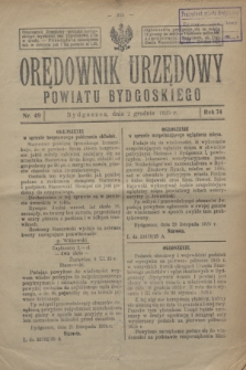 Orędownik Urzędowy Powiatu Bydgoskiego. R.74, nr 49 (2 grudnia 1925)