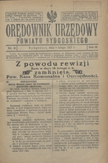 Orędownik Urzędowy Powiatu Bydgoskiego. R.76, nr 6 (9 lutego 1927)