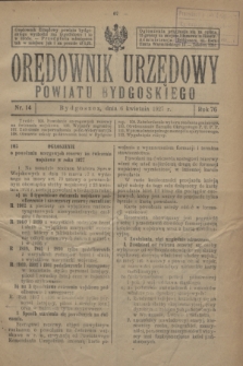 Orędownik Urzędowy Powiatu Bydgoskiego. R.76, nr 14 (6 kwietnia 1927)