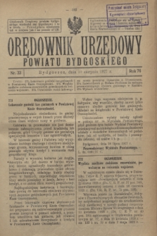 Orędownik Urzędowy Powiatu Bydgoskiego. R.76, nr 33 (10 sierpnia 1927)
