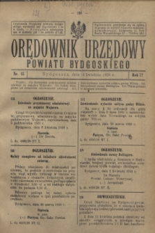 Orędownik Urzędowy Powiatu Bydgoskiego. R.77, nr 15 (11 kwietnia 1928)