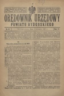 Orędownik Urzędowy Powiatu Bydgoskiego. R.78, nr 14 (3 kwietnia 1929)