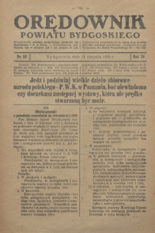 Orędownik Powiatu Bydgoskiego : wychodzi raz tygodniowo i to w środę. R.78, nr 33 (21 sierpnia 1929)