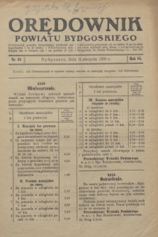 Orędownik Powiatu Bydgoskiego : wychodzi raz tygodniowo i to w środę. R.85, nr 33 (12 sierpnia 1936)