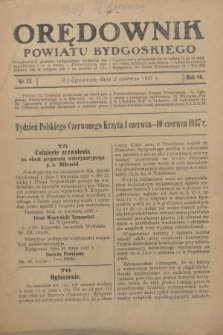 Orędownik Powiatu Bydgoskiego : wychodzi raz tygodniowo i to w środę. R.86, nr 22 (2 czerwca 1937)