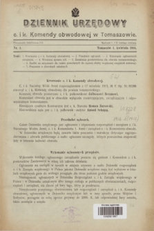 Dziennik Urzędowy c. i k. Komendy obwodowej w Tomaszowie. 1916, nr 1 (1 kwietnia)