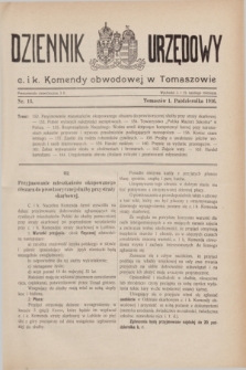 Dziennik Urzędowy c. i k. Komendy obwodowej w Tomaszowie. 1916, nr 13 (1 października) + dod.
