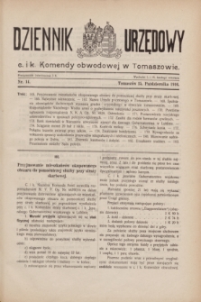 Dziennik Urzędowy c. i k. Komendy obwodowej w Tomaszowie. 1916, nr 14 (15 października)