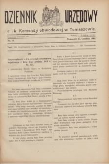Dziennik Urzędowy c. i k. Komendy obwodowej w Tomaszowie. 1916, nr 19 (15 grudnia)