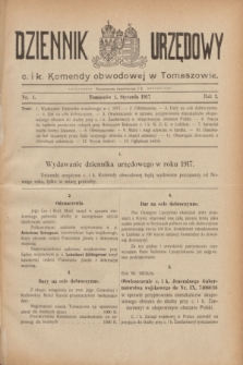 Dziennik Urzędowy c. i k. Komendy obwodowej w Tomaszowie. R.2, nr 1 (1 stycznia 1917)