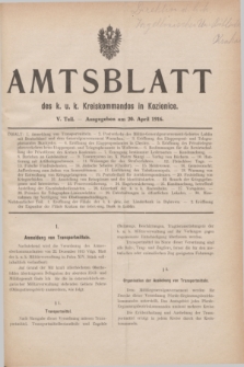 Amtsblatt des K. u. K. Kreiskommandos in Kozienice. 1916, Theil 5 (26 April)