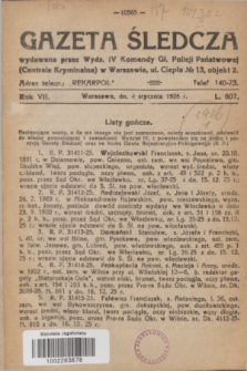 Gazeta Śledcza. R.7, L. 807 (4 stycznia 1926)
