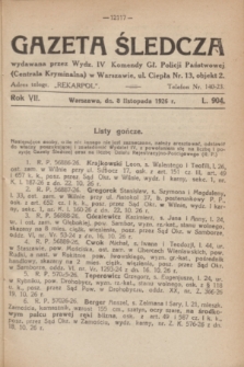 Gazeta Śledcza. R.7, L. 904 (8 listopad 1926)