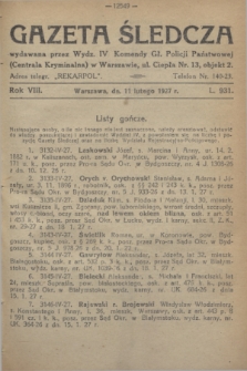 Gazeta Śledcza. R.8, L. 931 (11 lutego 1927)