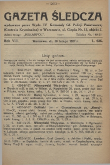 Gazeta Śledcza. R.8, L. 935 (28 lutego 1927)