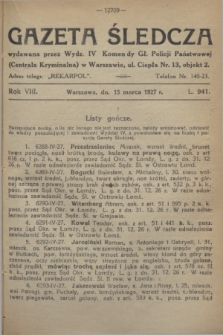 Gazeta Śledcza. R.8, L. 941 (15 marca 1927)