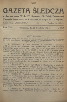 Gazeta Śledcza. R.8, L. 959 (26 kwietnia 1927)