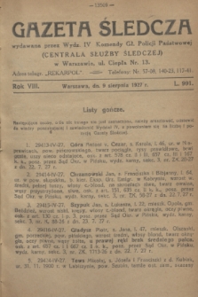 Gazeta Śledcza. R.8, L. 991 (9 sierpnia 1927)